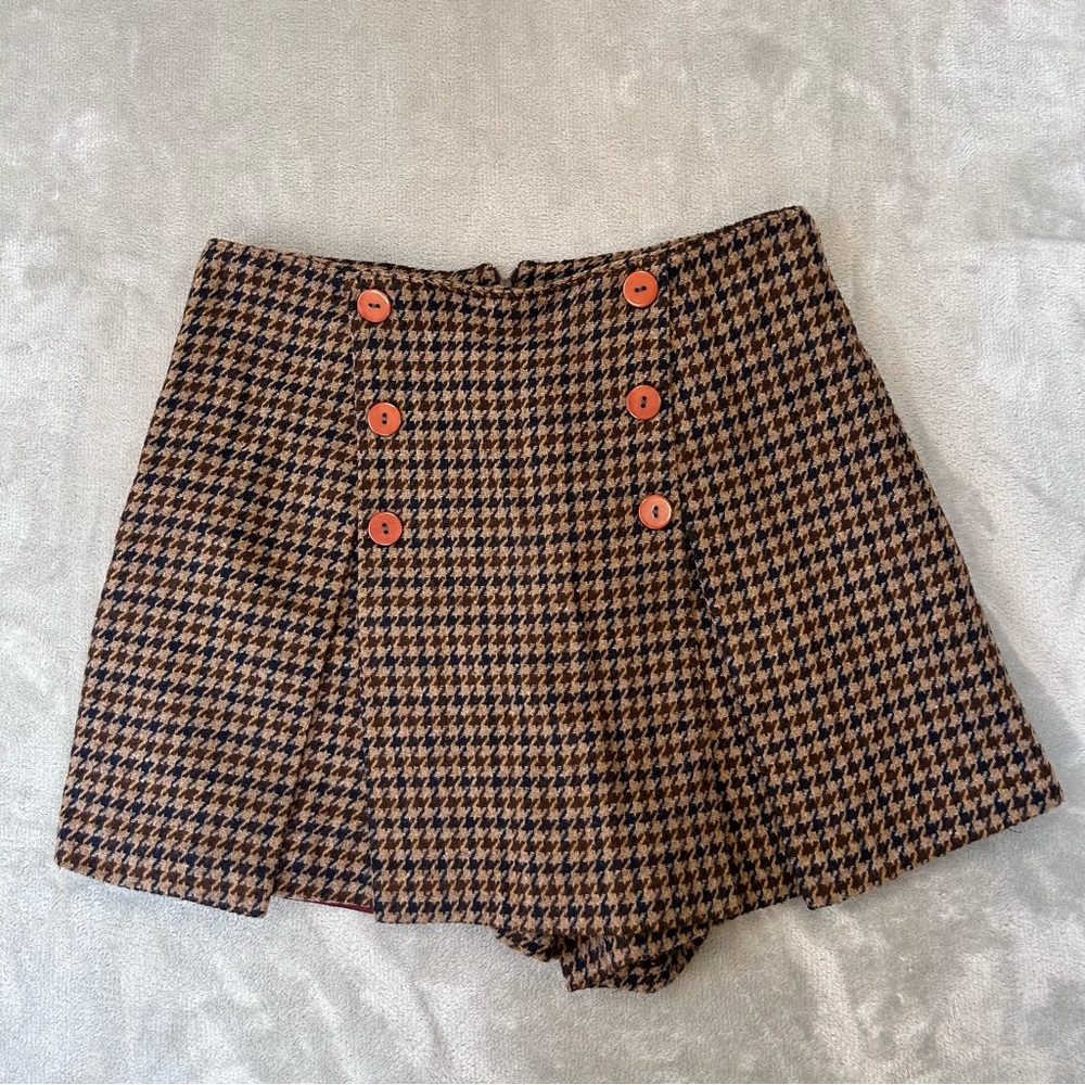 VTG Wool 90s Skirt Skort 7 Houndstooth Grunge Academia Elle Woods tweed